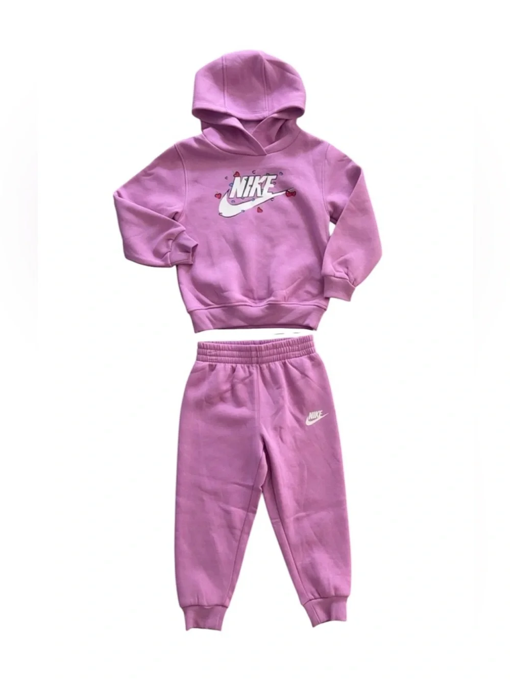 Nike Girls 4T Hooded Sweatshirt & Jogger Pants Set Hearts Logo 2PC Outfit NWT